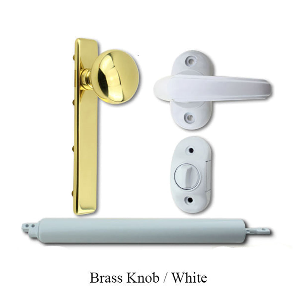 Andersen/ Emco Storm Door Hardware Kit - Brass Knob Exterior, White Interior