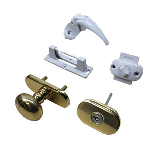 Andersen Emco Deadbolt Set with Brass and White Knob for 1.5 inch Door