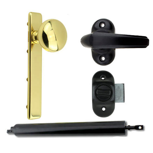 Andersen Emco Storm Door Hardware Kit wiht Brass Knob Exterior and Bronze Interior