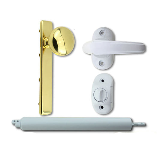 Andersen/ Emco Storm Door Hardware Kit - Brass  Knob Exterior, White Interior