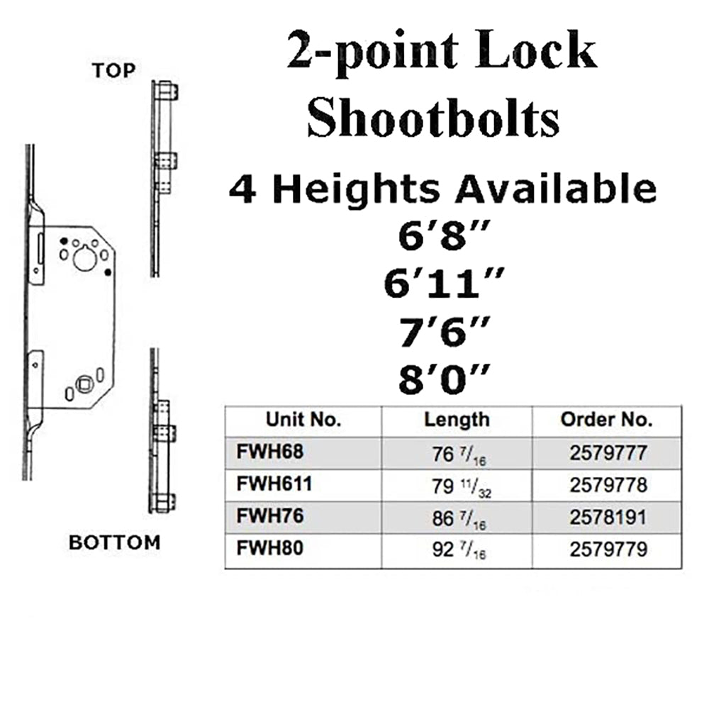 Andersen Passive 2-point Shootbolt Lock, 76-1/2 inch, 6-8 Frenchwood Door