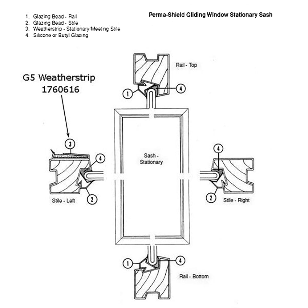 Andersen - Perma-Shield Gliding Window - Stationary Weatherstrip, Meeting Stile G5 - White